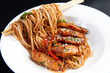 Stir fry noodles with vegetables and beef.