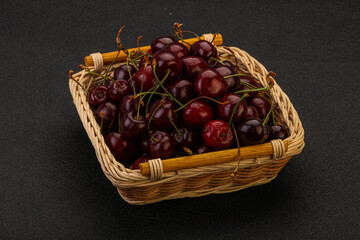 Sweet cherry in the basket