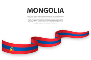 Waving ribbon or banner with flag of Mongolia