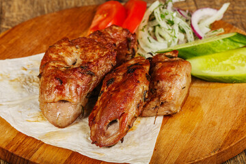 Pork kebab - Sashlik bbq seved vegetables
