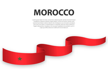 Waving ribbon or banner with flag of Morocco