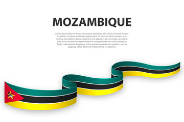 Waving ribbon or banner with flag of Mozambique