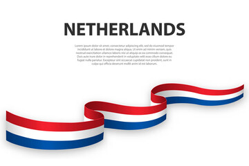 Waving ribbon or banner with flag of Netherlands