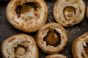 top view of fresh mushrooms are baked in the traditional way