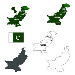 Pakistan Map Vector Icon Set with authentic colors, major cities, and blank maps. 