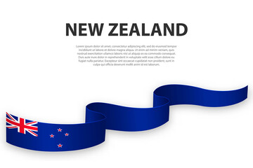 Waving ribbon or banner with flag of New Zealand