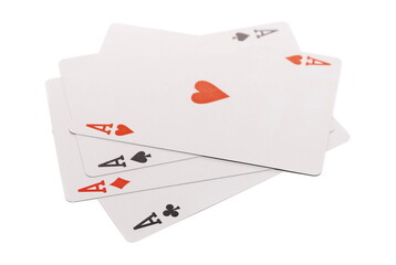 Poker, four aces, playing cards isolated on white background 