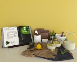 open cooking book recipes and food ingredients