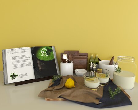 open cooking book recipes and food ingredients