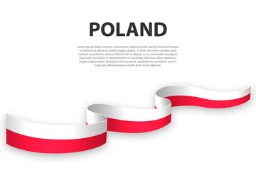 Waving ribbon or banner with flag of Poland