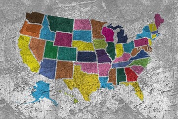 Old dirty map USA. Texture background. Digital art illustration