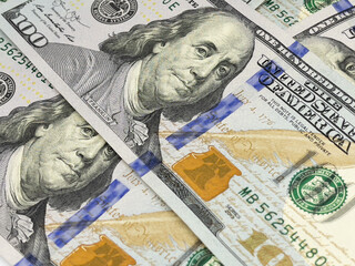 One hundred dollar bills USD background US currency close shot