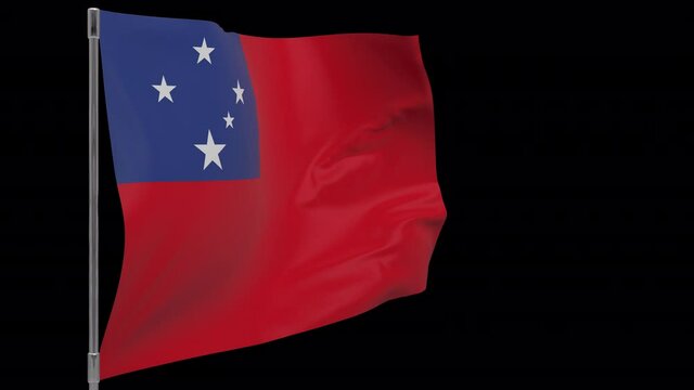 Samoa waving flag seamless loop animation. 4k Alpha Channel transparent background. 3d Samoa Flag on pole