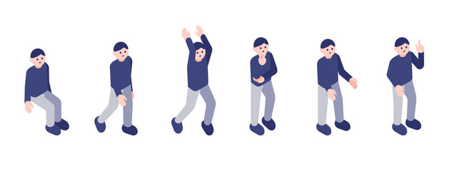 イラスト素材　全身ポーズの男性セット