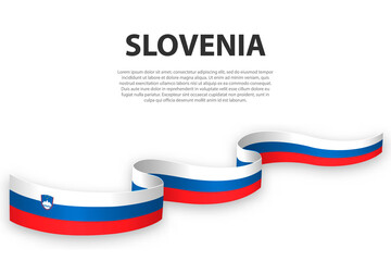 Waving ribbon or banner with flag of Slovenia