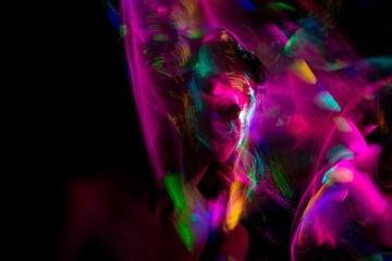 lightpainting portrait, new art direction, long exposure photo without photoshop, light drawing at...