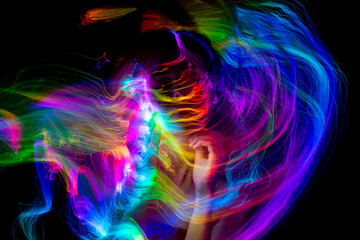 lightpainting portrait, new art direction, long exposure photo without photoshop, light drawing at long exposure