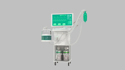 medical 3d illustration, ICU lung ventilator rendered