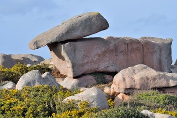Beautiful seascape on the pink granite coast of Ploumanach in Brittany France
