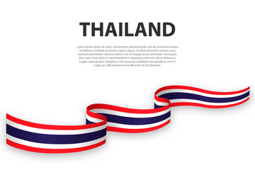 Waving ribbon or banner with flag of Thailand