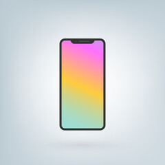 Smart phone device with multicolor gradient wallpaper. Vector illustration, flat design