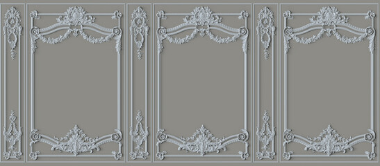 Beige Interior wall with molding. 3d illustration. Seamless pattern