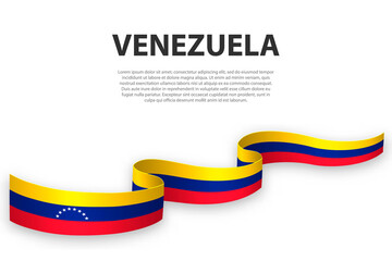 Waving ribbon or banner with flag of Venezuela