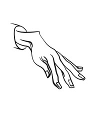 Hand drawing simple template. Gesture, fingers. Black and white line art isolated on background. 