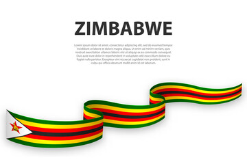 Waving ribbon or banner with flag of Zimbabwe