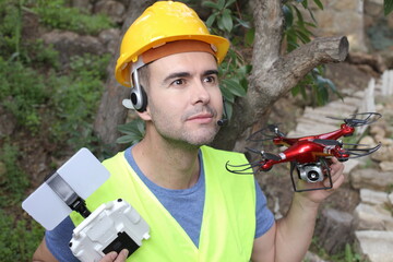 Drone operator in construction site