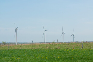 Fototapeta na wymiar four wind towers in a pasture