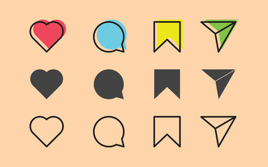 Social Media Interface Icons design template element. Flat colorful , black, and line. Design vector icon illustration