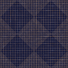 Vector gold squares grid blue seamless pattern