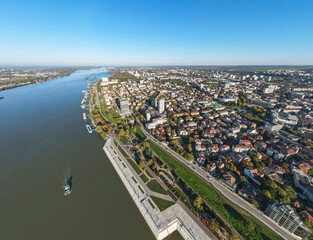 Aerial panorama of Danube River and City of Ruse, Bulgaria