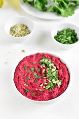 Homemade beet hummus