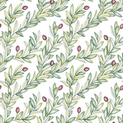 Olive seamless pattern with ripe olives on white background