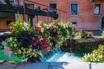 Old sluice in the Thiou canal in the center of Annecy city, France