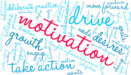Motivation Word Cloud on a white background. 
