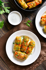Cabbage rolls stuffed with ground beef and rice