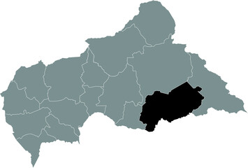 Fototapeta premium Black location map of Central African Mbomou prefecture inside gray map of the Central African Republic