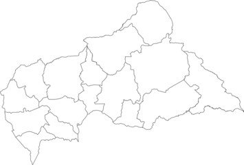 White vector map of the Central African Republic with black borders of its prefectures