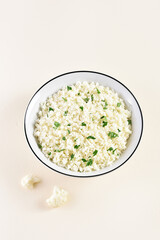 Cauliflower rice in a bowl
