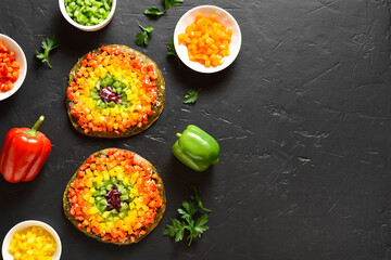 Rainbow veggie bell peppers pizza