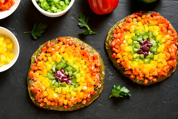 Rainbow veggie bell peppers pizza