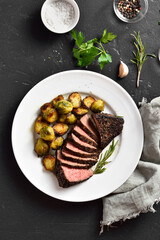 Grilled beef steak with brussels sprouts