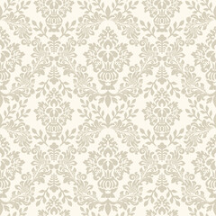 Floral damask ornament. Baroque wallpaper. Seamless vector background. Brown-beige floral ornament. Graphic pattern for fabric, wallpaper, packaging 