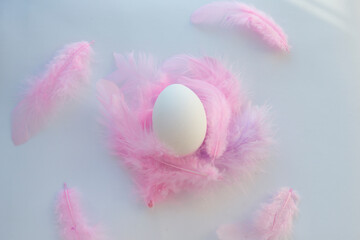 Happy Easter is a simple egg white and pink feathers