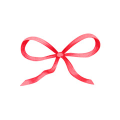 Watercolor pink bow. Hand painted gift bow isolated on white background. Party or greeting object, bow for your creativity