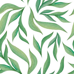 Naklejka na ściany i meble Seamless pattern with stylized leaves. Watercolor hand drawn illustration.