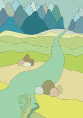 Coloring landscape. Colored  anti-stress coloring pages for kids and adult.